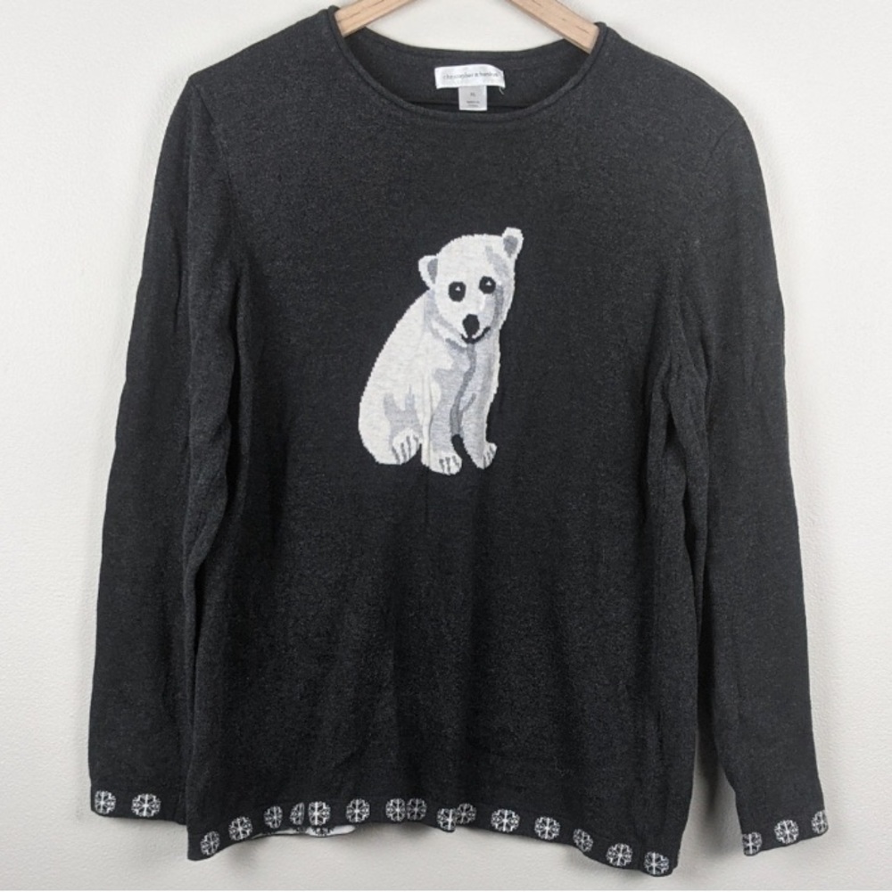 Christopher & Banks white polar bear Dark gray snowflake trim Size XL